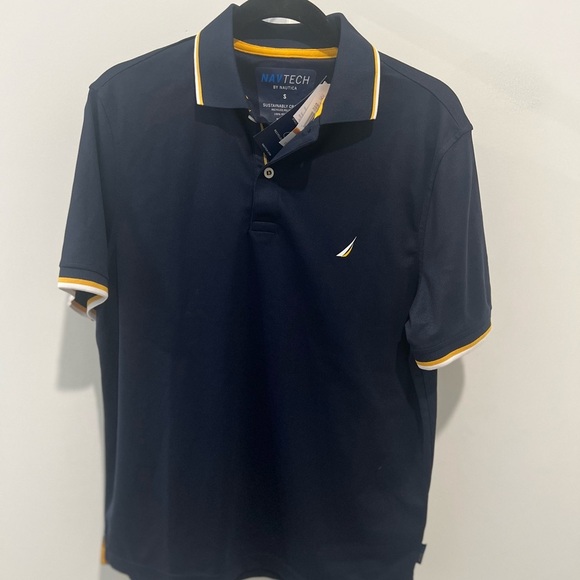 NAUTICA / SUSTAINABLY CRAFTED NAVTECH BRAND ICON POLO /Navy Blue, Yellow & White - Picture 1 of 4